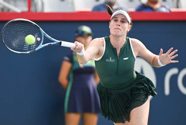 July 27, 2025, Montreal, Pq, Canada: Kimberly Birrell, of Australia, plays a shot to Victoria Mboko, of Canada, during their first round match at the National Bank Open tennis tournament in Montreal, Sunday, July 27, 2025. Victoria Mboko, Kimberly Birrell,  - ZUMAc35_ 20250727_zaf_c35_027 Copyright: xGrahamxHughesx