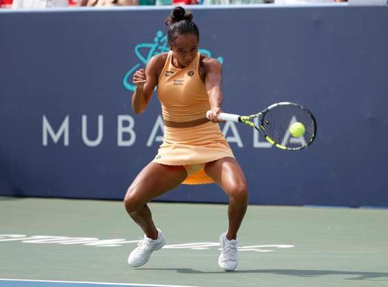 July 27, 2025: Leylah Fernandez hits a shot in the final match during the 2025 Mubadala Citi DC Open tennis tournament being played at Rock Creek Park Tennis Center in Washington, D.C. CSM District Of Columbia United States of America - ZUMAc04_ 20250727_zma_c04_187 Copyright: xJustinxCooperx