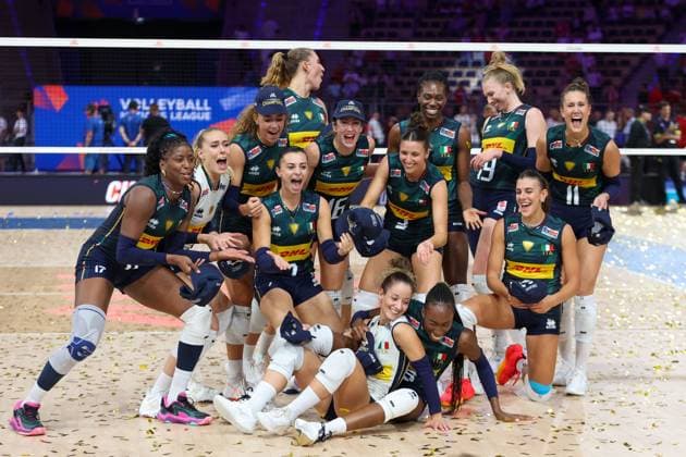 LODZ 27.07.2025 SIATKOWKA KOBIET LIGA NARODOW 2025 - MECZ FINAL: WLOCHY - BRAZYLIA --- WOMENS VOLLEYBALL NATIONS LEAGUE 2025 FINALS - FINAL MATCH IN LODZ: ITALY - BRAZIL REPREZENTACJA WLOCH TEAM ITALY ITALIA FOT. ANNA KLEPACZKO FOTOPYK NEWSPIX.PL --- newspix.pl 