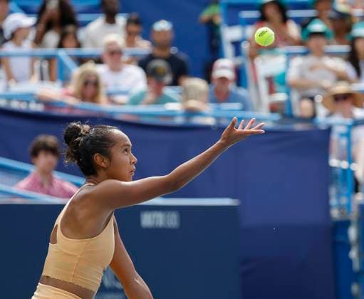 July 27, 2025: Leylah Fernandez serves in the final match during the 2025 Mubadala Citi DC Open tennis tournament being played at Rock Creek Park Tennis Center in Washington, D.C. CSM District Of Columbia United States of America - ZUMAc04_ 20250727_zma_c04_212 Copyright: xJustinxCooperx