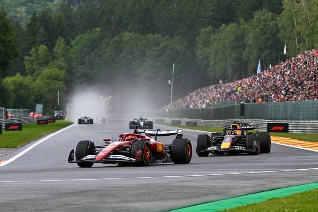 Formula 1 GP Spa Belgium Sunday, 27 07 2025 Charles Leclerc 16, Scuderia Ferrari and Max Verstappen 1, Oracle Red Bull Racing Formula 1 GP Spa Belgium Sunday, 27 07 2025 Copyright: xBEAUTIFULxSPORTS Erlhofx