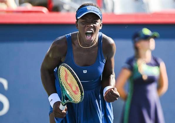 July 27, 2025, Montreal, Pq, Canada: Victoria Mboko, of Canada, reacts during her first round match against Kimberly Birrell, of Australia, at the National Bank Open tennis tournament in Montreal, Sunday, July 27, 2025. Victoria Mboko, Kimberly Birrell,  - ZUMAc35_ 20250727_zaf_c35_030 Copyright: xGrahamxHughesx