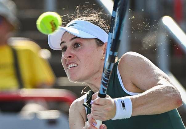 July 27, 2025, Montreal, Pq, Canada: Kimberly Birrell, of Australia, plays a shot to Victoria Mboko, of Canada, during their first round match at the National Bank Open tennis tournament in Montreal, Sunday, July 27, 2025. Victoria Mboko, Kimberly Birrell,  - ZUMAc35_ 20250727_zaf_c35_032 Copyright: xGrahamxHughesx