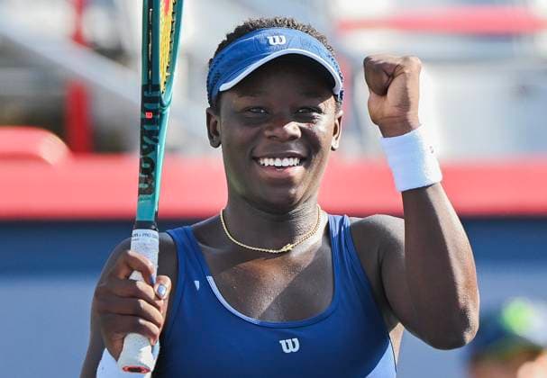 July 27, 2025, Montreal, Pq, Canada: Victoria Mboko, of Canada, reacts following her first round win over Kimberly Birrell, of Australia, at the National Bank Open tennis tournament in Montreal, Sunday, July 27, 2025. Victoria Mboko, Kimberly Birrell,  - ZUMAc35_ 20250727_zaf_c35_033 Copyright: xGrahamxHughesx