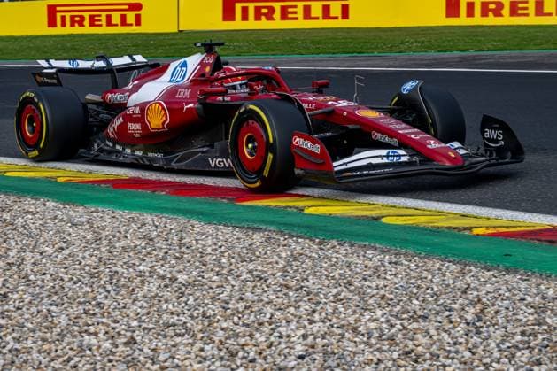STAVELOT, BELGIUM: Charles Leclerc, racing for the Ferrari team during the 2025 Formula 1 Belgian Grand Prix at the Circuit de Spa-Francorchamps in Stavelot, Belgium