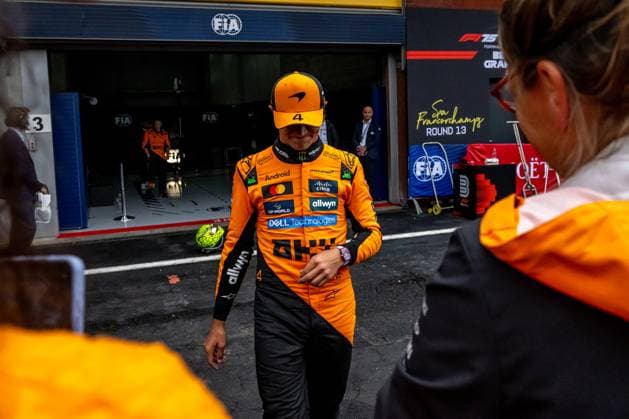 STAVELOT, BELGIUM: Lando Norris, racing for the McLaren F1 team during the 2025 Formula 1 Belgian Grand Prix at the Circuit de Spa-Francorchamps in Stavelot, Belgium