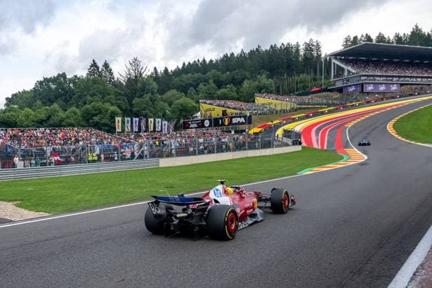STAVELOT, BELGIUM: Lewis Hamilton, racing for the Ferrari team during the 2025 Formula 1 Belgian Grand Prix at the Circuit de Spa-Francorchamps in Stavelot, Belgium