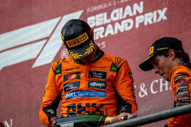 STAVELOT, BELGIUM: Lando Norris, racing for the McLaren F1 team during the 2025 Formula 1 Belgian Grand Prix at the Circuit de Spa-Francorchamps in Stavelot, Belgium