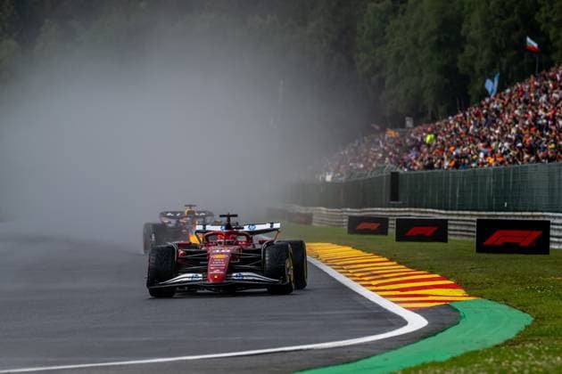 STAVELOT, BELGIUM: Charles Leclerc, racing for the Ferrari team during the 2025 Formula 1 Belgian Grand Prix at the Circuit de Spa-Francorchamps in Stavelot, Belgium