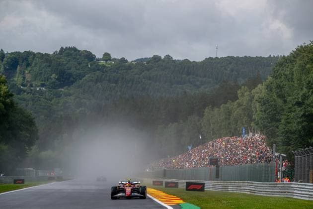 STAVELOT, BELGIUM: Lewis Hamilton, racing for the Ferrari team during the 2025 Formula 1 Belgian Grand Prix at the Circuit de Spa-Francorchamps in Stavelot, Belgium
