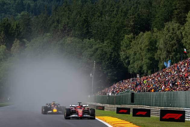 STAVELOT, BELGIUM: Charles Leclerc, racing for the Ferrari team during the 2025 Formula 1 Belgian Grand Prix at the Circuit de Spa-Francorchamps in Stavelot, Belgium
