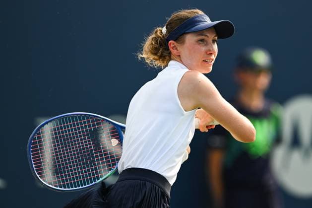 MONTREAL, QC - JULY 27: Cristina Bucsa (ESP) returns the ball during a first round match at WTA, Tennis Damen National Bank Open on July 27, 2025 at IGA Stadium in Montreal, QC (Photo by David Kirouac Icon Sportswire) TENNIS: JUL 27 National Bank Open EDITORIAL USE ONLY Icon250727060