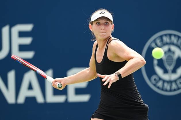 MONTREAL, QC - JULY 27: Varvara Gracheva (FRA) returns the ball during a first round match at WTA, Tennis Damen National Bank Open on July 27, 2025 at IGA Stadium in Montreal, QC (Photo by David Kirouac Icon Sportswire) TENNIS: JUL 27 National Bank Open EDITORIAL USE ONLY Icon250727051