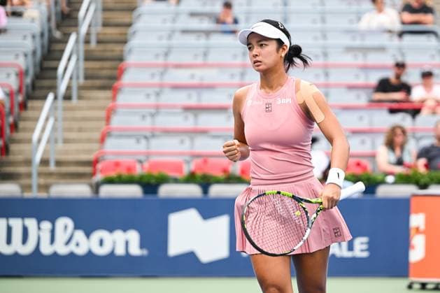 MONTREAL, QC - JULY 27: Alexandra Eala (PHI) reacts after scoring a point during a first round match at WTA, Tennis Damen National Bank Open on July 27, 2025 at IGA Stadium in Montreal, QC (Photo by David Kirouac Icon Sportswire) TENNIS: JUL 27 National Bank Open EDITORIAL USE ONLY Icon250727044