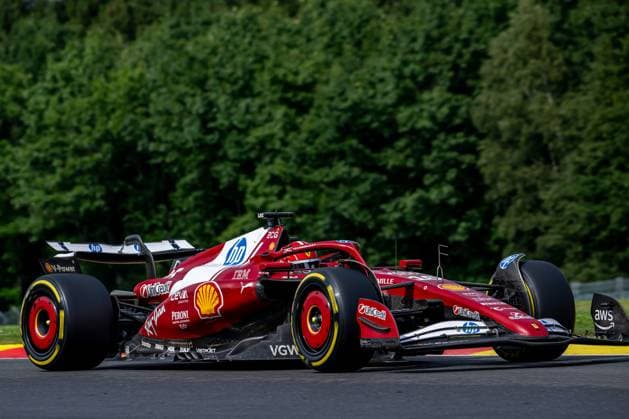 STAVELOT, BELGIUM: Charles Leclerc, racing for the Ferrari team during the 2025 Formula 1 Belgian Grand Prix at the Circuit de Spa-Francorchamps in Stavelot, Belgium
