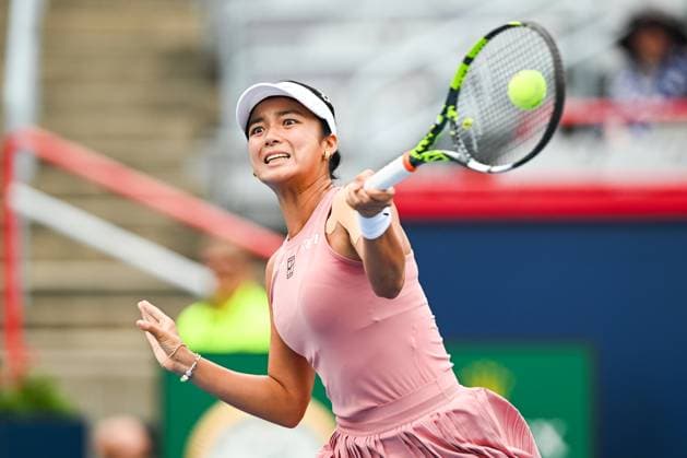 MONTREAL, QC - JULY 27: Alexandra Eala (PHI) returns the ball during a first round match at WTA, Tennis Damen National Bank Open on July 27, 2025 at IGA Stadium in Montreal, QC (Photo by David Kirouac Icon Sportswire) TENNIS: JUL 27 National Bank Open EDITORIAL USE ONLY Icon250727031