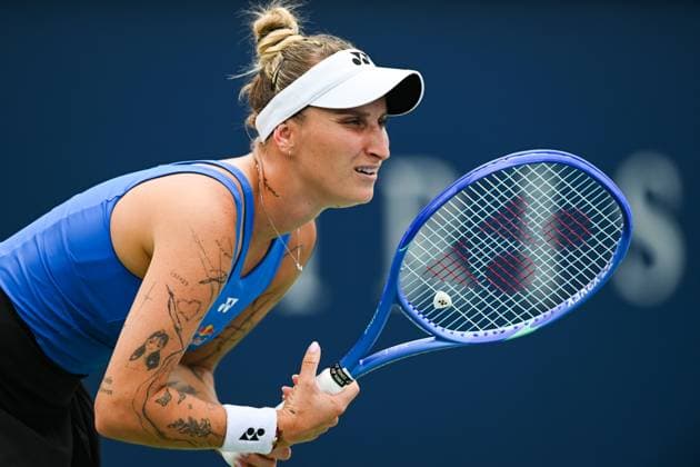 MONTREAL, QC - JULY 27: Marketa Vondrousova (CZE) waits for service during a first round match at WTA, Tennis Damen National Bank Open on July 27, 2025 at IGA Stadium in Montreal, QC (Photo by David Kirouac Icon Sportswire) TENNIS: JUL 27 National Bank Open EDITORIAL USE ONLY Icon250727021