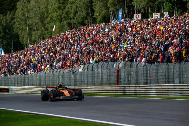 STAVELOT, BELGIUM: Lando Norris, racing for the McLaren F1 team during the 2025 Formula 1 Belgian Grand Prix at the Circuit de Spa-Francorchamps in Stavelot, Belgium