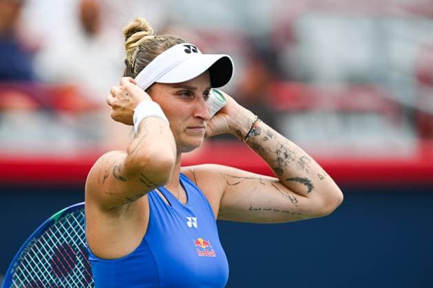 MONTREAL, QC - JULY 27: Look on Marketa Vondrousova (CZE) during a first round match at WTA, Tennis Damen National Bank Open on July 27, 2025 at IGA Stadium in Montreal, QC (Photo by David Kirouac Icon Sportswire) TENNIS: JUL 27 National Bank Open EDITORIAL USE ONLY Icon250727020