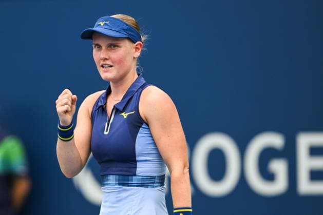 MONTREAL, QC - JULY 27: Suzan Lamens (NED) reacts after winning a point during a first round match at WTA, Tennis Damen National Bank Open on July 27, 2025 at IGA Stadium in Montreal, QC (Photo by David Kirouac Icon Sportswire) TENNIS: JUL 27 National Bank Open EDITORIAL USE ONLY Icon250727011