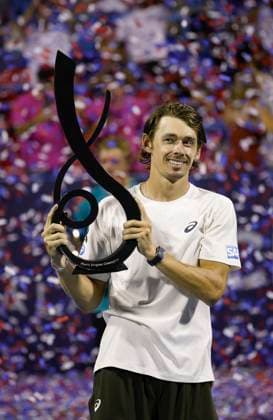 July 27, 2025: Alex De Minaur hoists the championship trophy after the final match during the 2025 Mubadala Citi DC Open tennis tournament being played at Rock Creek Park Tennis Center in Washington, D.C. CSM District Of Columbia United States of America - ZUMAc04_ 20250727_zma_c04_298 Copyright: xJustinxCooperx