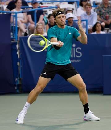 July 27, 2025: Alejandro Davidovich Fokina hits a shot in the final match during the 2025 Mubadala Citi DC Open tennis tournament being played at Rock Creek Park Tennis Center in Washington, D.C. CSM District Of Columbia United States of America - ZUMAc04_ 20250727_zma_c04_300 Copyright: xJustinxCooperx