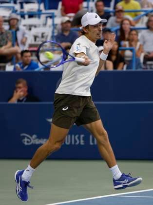 July 27, 2025: Alex De Minaur hits a shot in the final match during the 2025 Mubadala Citi DC Open tennis tournament being played at Rock Creek Park Tennis Center in Washington, D.C. CSM District Of Columbia United States of America - ZUMAc04_ 20250727_zma_c04_322 Copyright: xJustinxCooperx