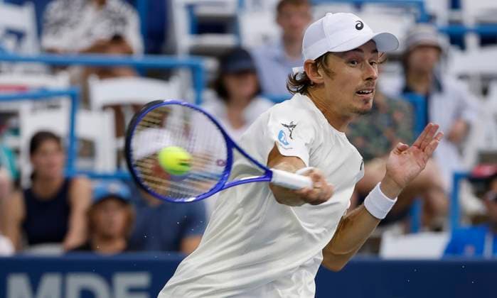 July 27, 2025: Alex De Minaur hits a shot in the final match during the 2025 Mubadala Citi DC Open tennis tournament being played at Rock Creek Park Tennis Center in Washington, D.C. CSM District Of Columbia United States of America - ZUMAc04_ 20250727_zma_c04_323 Copyright: xJustinxCooperx