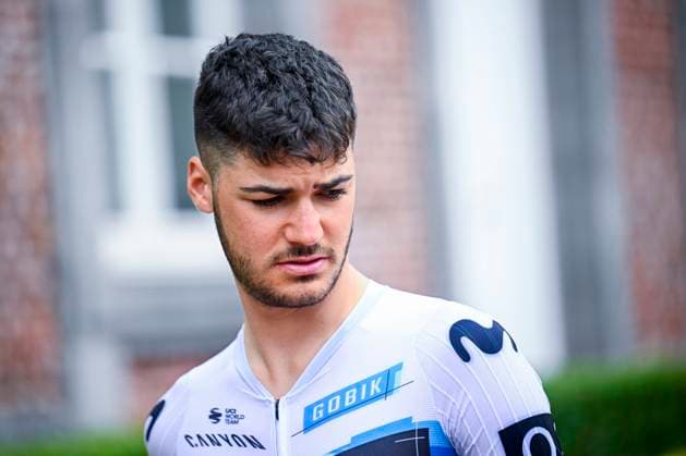 Tour de Wallonie 2025 Stage 3 ANTOING, BELGIUM - JULY 28 : Moro Manlio of Movistar Team before the start of the race during stage 3 of the 30th edition of Tour de Wallonie an UCI ProSeries 2.Pro cycling road race stage for Men Elite of 165.3 km with start in Estinnes and finish in Antoing on July 28, 2025 in Antoing, Belgium, 28 07 2025 ( Motordriver Pieter Van Herzele - Antoing Belgium  Copyright: xTomasxSiskx