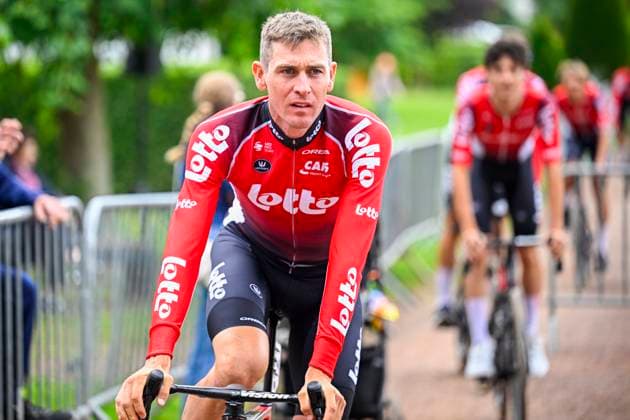 Tour de Wallonie 2025 Stage 3 ANTOING, BELGIUM - JULY 28 : Aerts Toon (BEL) of Lotto Cycling Team before the start of the race during stage 3 of the 30th edition of Tour de Wallonie an UCI ProSeries 2.Pro cycling road race stage for Men Elite of 165.3 km with start in Estinnes and finish in Antoing on July 28, 2025 in Antoing, Belgium, 28 07 2025 ( Motordriver Pieter Van Herzele - Antoing Belgium  Copyright: xTomasxSiskx