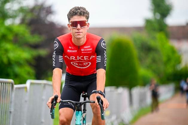 Tour de Wallonie 2025 Stage 3 ANTOING, BELGIUM - JULY 28 : Lozouet Leandre of Arkea - B&B Hotels before the start of the race during stage 3 of the 30th edition of Tour de Wallonie an UCI ProSeries 2.Pro cycling road race stage for Men Elite of 165.3 km with start in Estinnes and finish in Antoing on July 28, 2025 in Antoing, Belgium, 28 07 2025 ( Motordriver Pieter Van Herzele - Antoing Belgium  Copyright: xTomasxSiskx