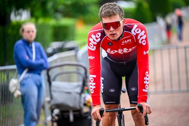 Tour de Wallonie 2025 Stage 3 ANTOING, BELGIUM - JULY 28 : Veistroffer Baptiste of Lotto before the start of the race during stage 3 of the 30th edition of Tour de Wallonie an UCI ProSeries 2.Pro cycling road race stage for Men Elite of 165.3 km with start in Estinnes and finish in Antoing on July 28, 2025 in Antoing, Belgium, 28 07 2025 ( Motordriver Pieter Van Herzele - Antoing Belgium  Copyright: xTomasxSiskx