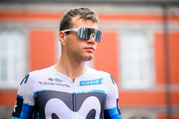 Tour de Wallonie 2025 Stage 3 ANTOING, BELGIUM - JULY 28 : Milesi Lorenzo of Movistar Team before the start of the race during stage 3 of the 30th edition of Tour de Wallonie an UCI ProSeries 2.Pro cycling road race stage for Men Elite of 165.3 km with start in Estinnes and finish in Antoing on July 28, 2025 in Antoing, Belgium, 28 07 2025 ( Motordriver Pieter Van Herzele - Antoing Belgium  Copyright: xTomasxSiskx