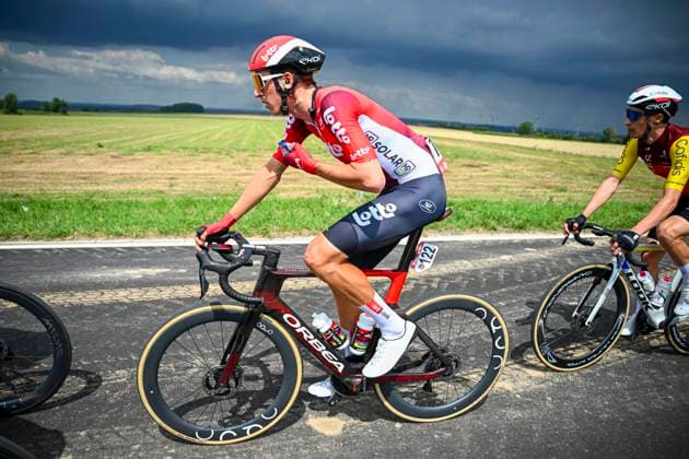Tour de Wallonie 2025 Stage 3 ANTOING, BELGIUM - JULY 28 : Craps Lars of Lotto in action during stage 3 of the 30th edition of Tour de Wallonie an UCI ProSeries 2.Pro cycling road race stage for Men Elite of 165.3 km with start in Estinnes and finish in Antoing on July 28, 2025 in Antoing, Belgium, 28 07 2025 ( Motordriver Pieter Van Herzele - Antoing Belgium  Copyright: xTomasxSiskx