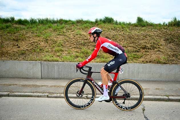 Tour de Wallonie 2025 Stage 3 ANTOING, BELGIUM - JULY 28 : Slock Liam of Lotto in action during stage 3 of the 30th edition of Tour de Wallonie an UCI ProSeries 2.Pro cycling road race stage for Men Elite of 165.3 km with start in Estinnes and finish in Antoing on July 28, 2025 in Antoing, Belgium, 28 07 2025 ( Motordriver Pieter Van Herzele - Antoing Belgium  Copyright: xTomasxSiskx
