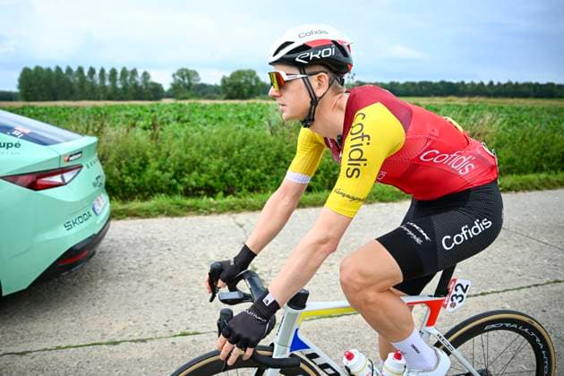 Tour de Wallonie 2025 Stage 3 ANTOING, BELGIUM - JULY 28 : De Gendt Aime of Cofidis in action during stage 3 of the 30th edition of Tour de Wallonie an UCI ProSeries 2.Pro cycling road race stage for Men Elite of 165.3 km with start in Estinnes and finish in Antoing on July 28, 2025 in Antoing, Belgium, 28 07 2025 ( Motordriver Pieter Van Herzele - Antoing Belgium  Copyright: xTomasxSiskx