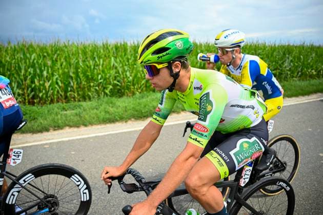 Tour de Wallonie 2025 Stage 3 ANTOING, BELGIUM - JULY 28 : Meens Johan of Wagner Bazin WB in action during stage 3 of the 30th edition of Tour de Wallonie an UCI ProSeries 2.Pro cycling road race stage for Men Elite of 165.3 km with start in Estinnes and finish in Antoing on July 28, 2025 in Antoing, Belgium, 28 07 2025 ( Motordriver Pieter Van Herzele - Antoing Belgium  Copyright: xTomasxSiskx