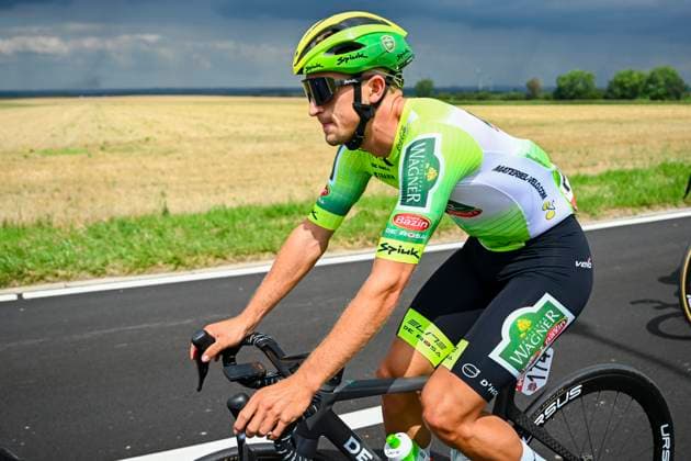 Tour de Wallonie 2025 Stage 3 ANTOING, BELGIUM - JULY 28 : Persico Davide of Wagner Bazin WB in action during stage 3 of the 30th edition of Tour de Wallonie an UCI ProSeries 2.Pro cycling road race stage for Men Elite of 165.3 km with start in Estinnes and finish in Antoing on July 28, 2025 in Antoing, Belgium, 28 07 2025 ( Motordriver Pieter Van Herzele - Antoing Belgium  Copyright: xTomasxSiskx