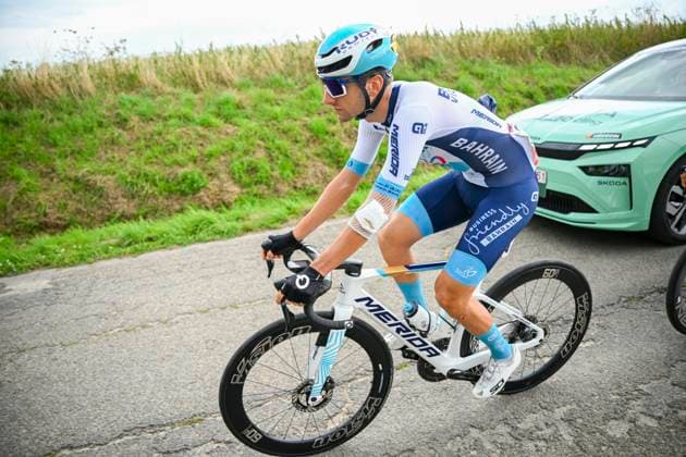 Tour de Wallonie 2025 Stage 3 ANTOING, BELGIUM - JULY 28 : Buratti Nicolo of Bahrain - Victorious in action during stage 3 of the 30th edition of Tour de Wallonie an UCI ProSeries 2.Pro cycling road race stage for Men Elite of 165.3 km with start in Estinnes and finish in Antoing on July 28, 2025 in Antoing, Belgium, 28 07 2025 ( Motordriver Pieter Van Herzele - Antoing Belgium  Copyright: xTomasxSiskx