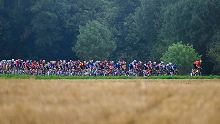 Tour de Wallonie 2025 Stage 3 ANTOING, BELGIUM - JULY 28 : Illustration picture of the peloton during stage 3 of the 30th edition of Tour de Wallonie an UCI ProSeries 2.Pro cycling road race stage for Men Elite of 165.3 km with start in Estinnes and finish in Antoing on July 28, 2025 in Antoing, Belgium, 28 07 2025 ( Motordriver Pieter Van Herzele - Antoing Belgium  Copyright: xTomasxSiskx