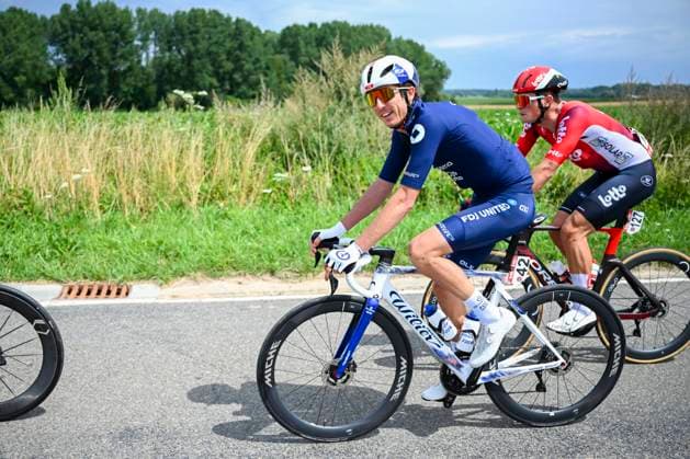 Tour de Wallonie 2025 Stage 3 ANTOING, BELGIUM - JULY 28 : Donnenwirth Tom of Groupama FDJ in action during stage 3 of the 30th edition of Tour de Wallonie an UCI ProSeries 2.Pro cycling road race stage for Men Elite of 165.3 km with start in Estinnes and finish in Antoing on July 28, 2025 in Antoing, Belgium, 28 07 2025 ( Motordriver Pieter Van Herzele - Antoing Belgium  Copyright: xTomasxSiskx