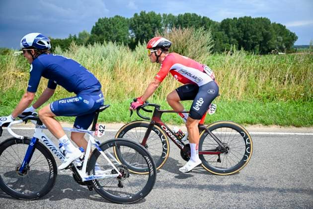 Tour de Wallonie 2025 Stage 3 ANTOING, BELGIUM - JULY 28 : Veistroffer Baptiste of Lotto in action during stage 3 of the 30th edition of Tour de Wallonie an UCI ProSeries 2.Pro cycling road race stage for Men Elite of 165.3 km with start in Estinnes and finish in Antoing on July 28, 2025 in Antoing, Belgium, 28 07 2025 ( Motordriver Pieter Van Herzele - Antoing Belgium  Copyright: xTomasxSiskx