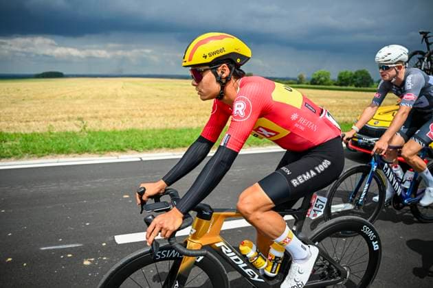 Tour de Wallonie 2025 Stage 3 ANTOING, BELGIUM - JULY 28 : Loland Sakarias Koller of Uno-X Mobility in action during stage 3 of the 30th edition of Tour de Wallonie an UCI ProSeries 2.Pro cycling road race stage for Men Elite of 165.3 km with start in Estinnes and finish in Antoing on July 28, 2025 in Antoing, Belgium, 28 07 2025 ( Motordriver Pieter Van Herzele - Antoing Belgium  Copyright: xTomasxSiskx