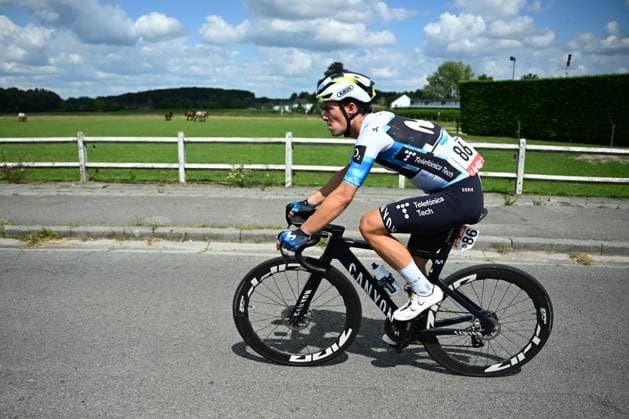 Tour de Wallonie 2025 Stage 3 ANTOING, BELGIUM - JULY 28 : Serrano Gonzalo of Movistar Team in action during stage 3 of the 30th edition of Tour de Wallonie an UCI ProSeries 2.Pro cycling road race stage for Men Elite of 165.3 km with start in Estinnes and finish in Antoing on July 28, 2025 in Antoing, Belgium, 28 07 2025 ( Motordriver Pieter Van Herzele - Antoing Belgium  Copyright: xTomasxSiskx