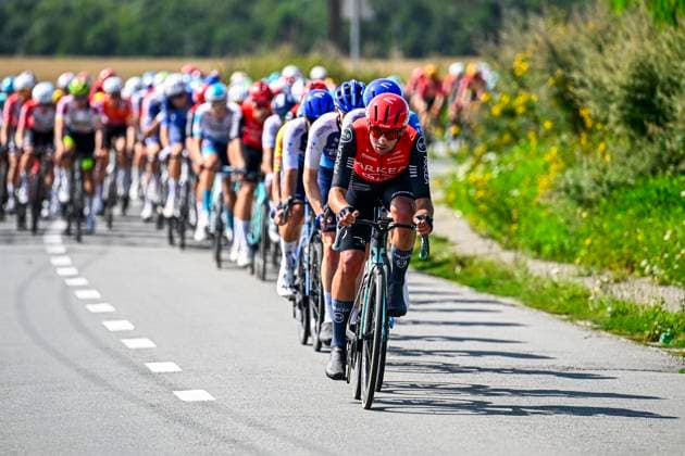 Tour de Wallonie 2025 Stage 3 ANTOING, BELGIUM - JULY 28 : Rider of Arkea - B&B Hotels leading the peloton during stage 3 of the 30th edition of Tour de Wallonie an UCI ProSeries 2.Pro cycling road race stage for Men Elite of 165.3 km with start in Estinnes and finish in Antoing on July 28, 2025 in Antoing, Belgium, 28 07 2025 ( Motordriver Pieter Van Herzele - Antoing Belgium  Copyright: xTomasxSiskx