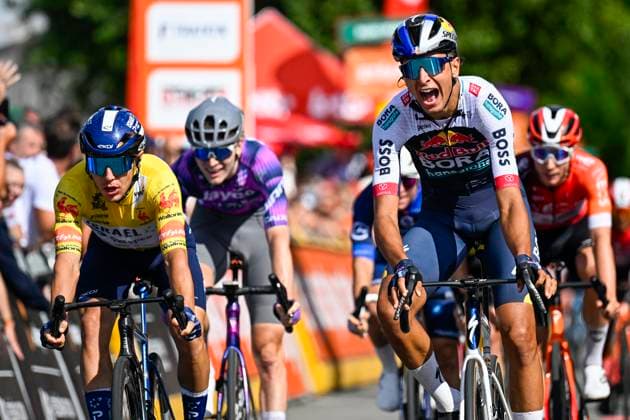 Tour de Wallonie 2025 Stage 3 ANTOING, BELGIUM - JULY 28 : Donati Davide of Red Bull - BORA - Hansgrohe celebrating his victory during stage 3 of the 30th edition of Tour de Wallonie an UCI ProSeries 2.Pro cycling road race stage for Men Elite of 165.3 km with start in Estinnes and finish in Antoing on July 28, 2025 in Antoing, Belgium, 28 07 2025 ( Motordriver Pieter Van Herzele - Antoing Belgium  Copyright: xTomasxSiskx