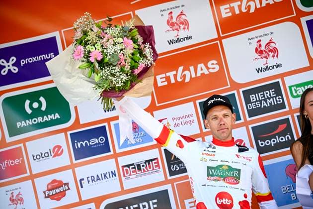 Tour de Wallonie 2025 Stage 3 ANTOING, BELGIUM - JULY 28 : Van Rooy Kenneth (BEL) of Wagner Bazin WB on the podium during stage 3 of the 30th edition of Tour de Wallonie an UCI ProSeries 2.Pro cycling road race stage for Men Elite of 165.3 km with start in Estinnes and finish in Antoing on July 28, 2025 in Antoing, Belgium, 28 07 2025 ( Motordriver Pieter Van Herzele - Antoing Belgium  Copyright: xTomasxSiskx