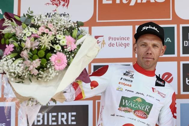 Belgian Kenneth Van Rooy of Wagner Bazin WB pictured on the podium after the third stage of the Tour De Wallonie cycling race, from Estinnes to Antoing (165,3km), on Monday 28 July 2025. BRUNOxFAHY  x130200282x