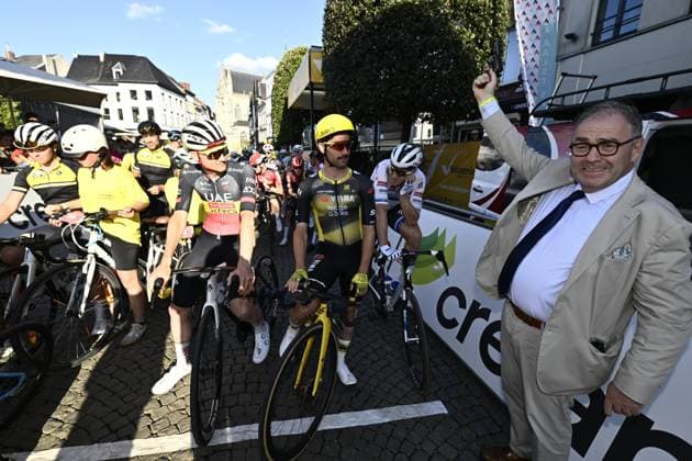Aalst mayor Christoph D Haese and pictured before the Natourcriterium Aalst cycling event, Monday 28 July 2025 in Aalst. The traditional criteriums are local showcases for which mainly cyclists who rode the Tour de France are invited. ERICxLALMAND  x130205349x