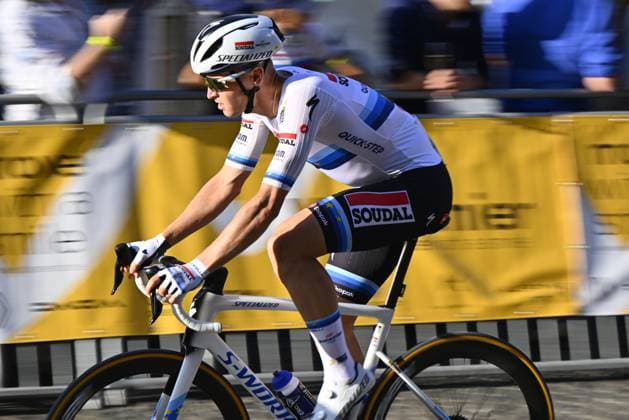 Belgian Tim Merlier of Soudal Quick-Step pictured in action during the Natourcriterium Aalst cycling event, Monday 28 July 2025 in Aalst. The traditional criteriums are local showcases for which mainly cyclists who rode the Tour de France are invited. ERICxLALMAND  x130205936x